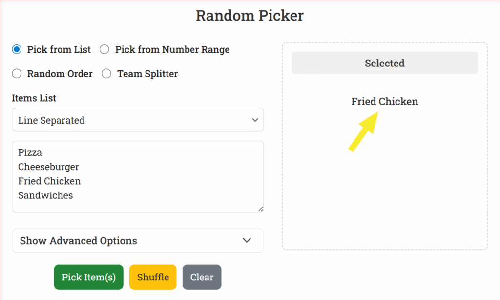 Choosing What to Eat with soulatools Random Picker