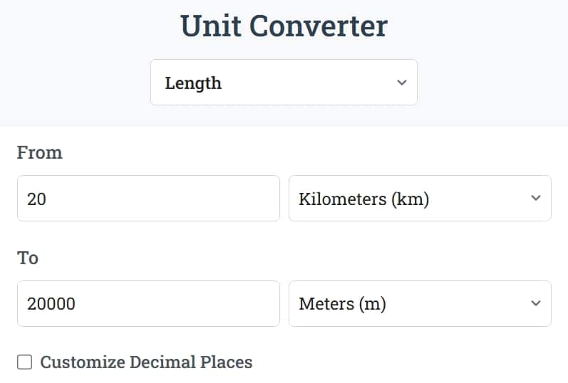 Unit Converter Length Conversion Kilometers to Meters Example