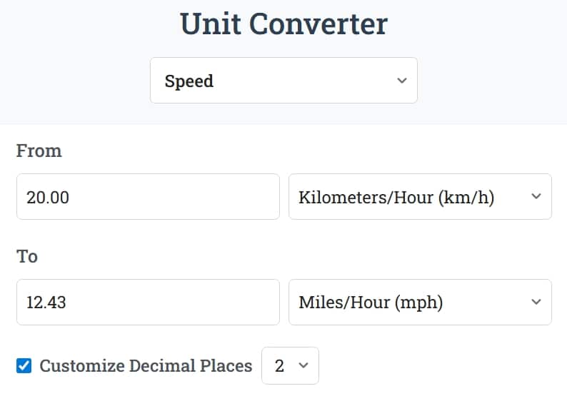 Unit Converter Speed Conversion Kilometers per Hour to Miles per Hour Example