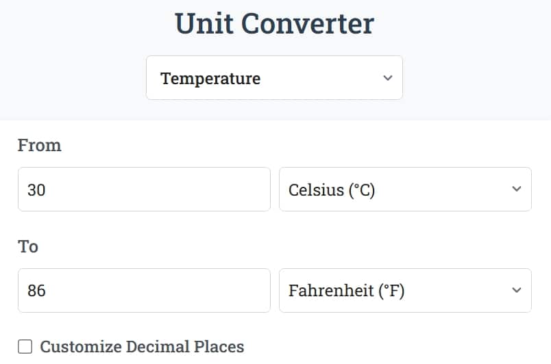 Unit Converter Temperature Celsius to Fahrenheit Example